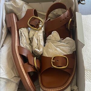NIB everlane brown sugar twin buckle leather sandals size 7